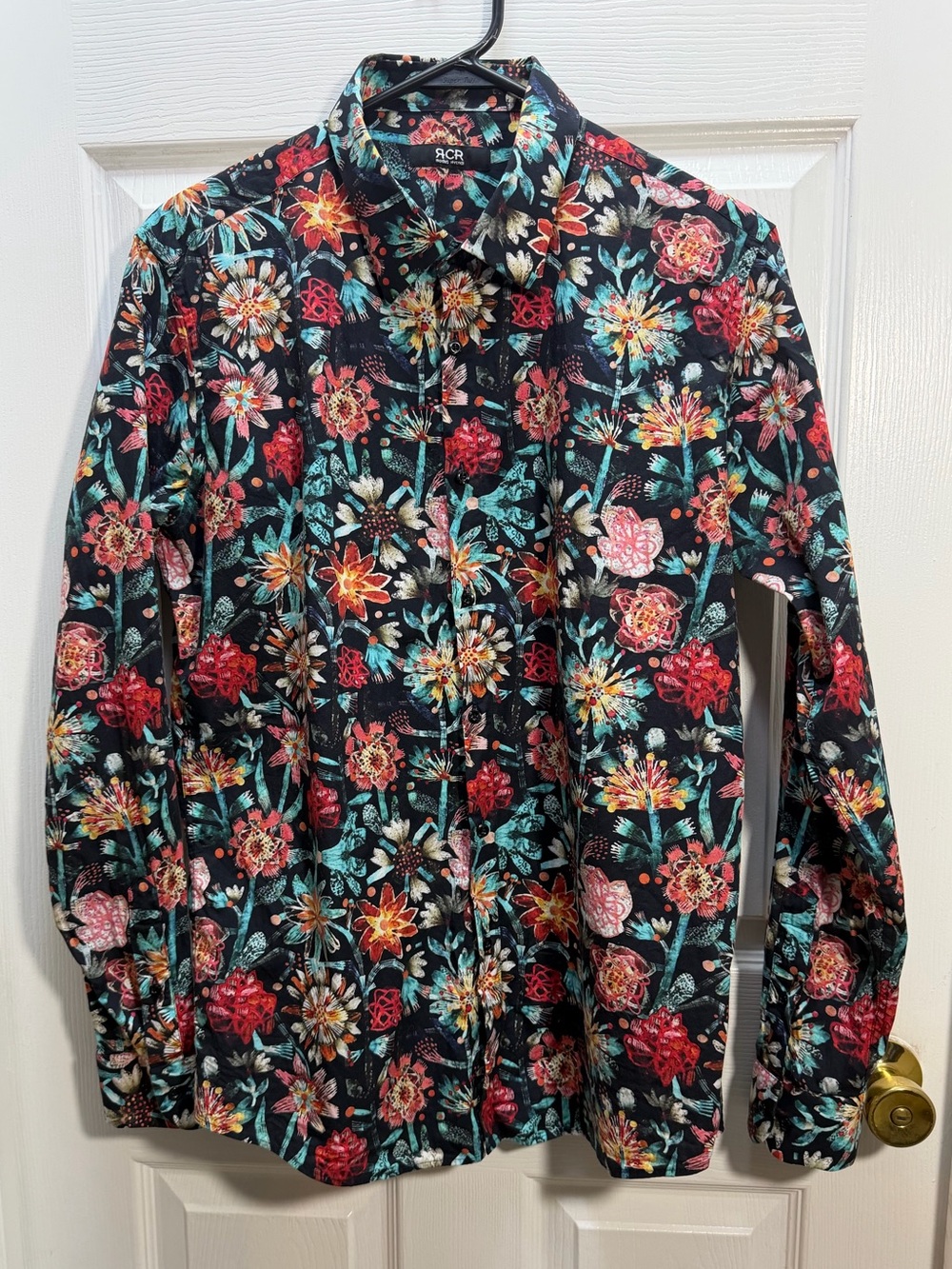 Men's Black Floral Button-Down Shirt - RCR